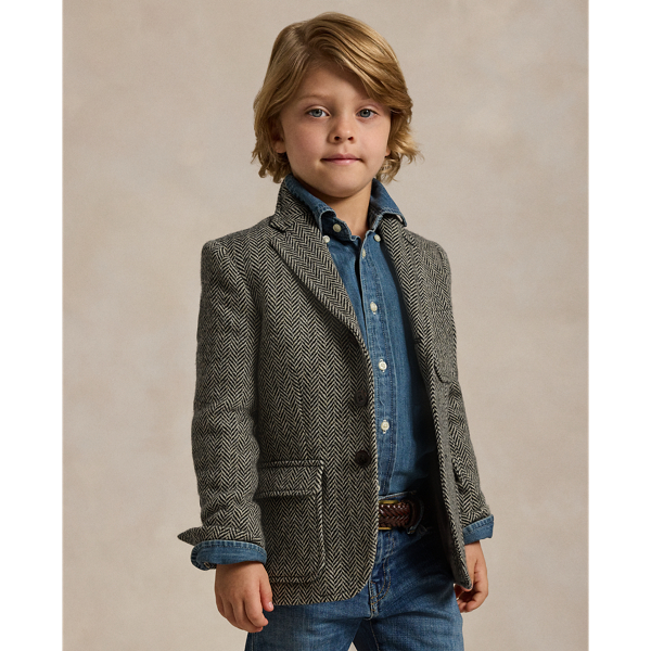 Polo Ralph Lauren Kids' Wool-blend Herringbone Sport Coat In Black/cream
