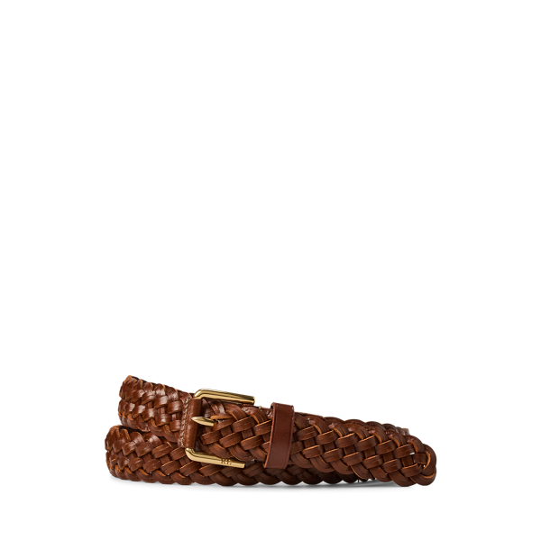 Ralph Lauren Braided Leather Belt In Rl Gold