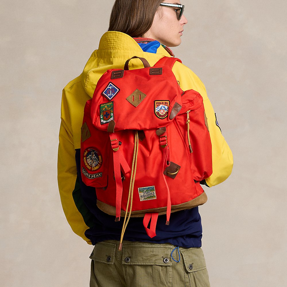 Ralph Lauren Suede-trim Trail Backpack In Red/patches