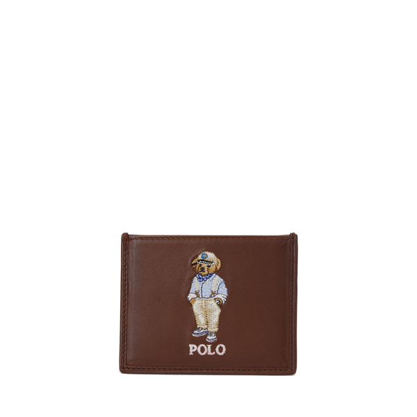 Polo Ralph Lauren Polo Bear Leather Card Case In Brown