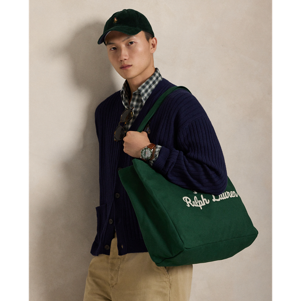 Ralph Lauren Embroidered Canvas Tote In Green
