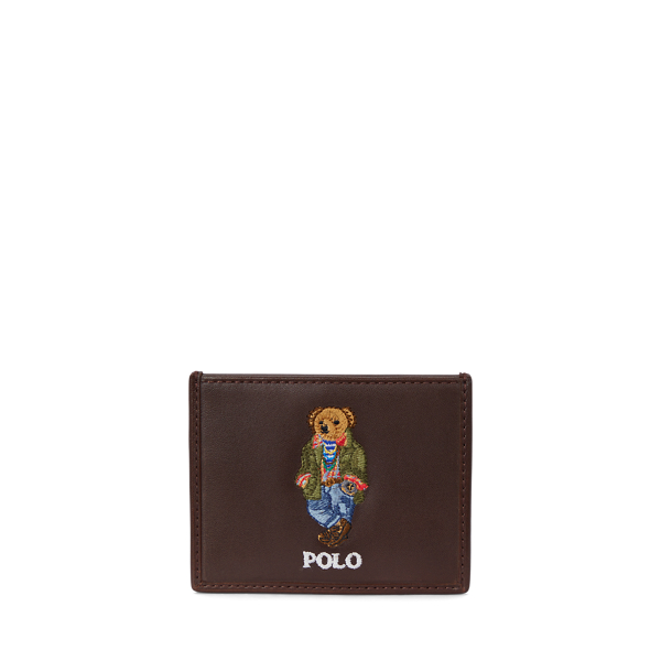 Polo Ralph Lauren Polo Bear Leather Card Case In Dark Brown