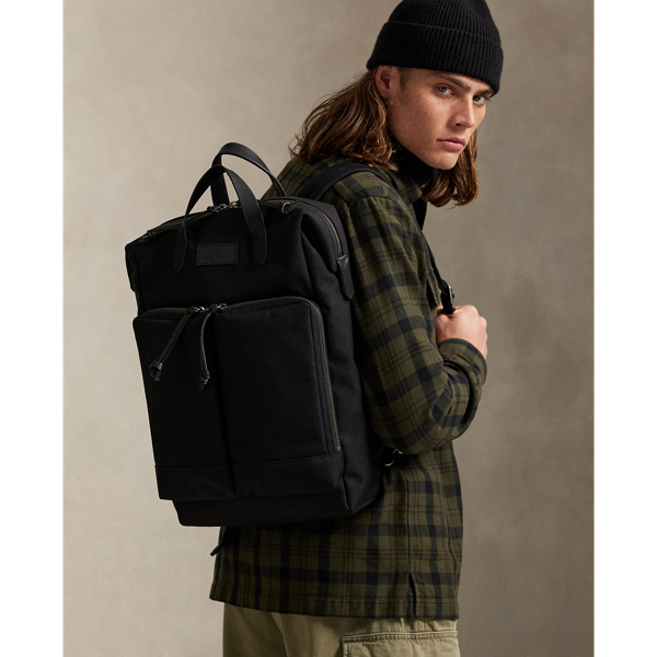 Ralph Lauren Leather-trim Convertible Backpack-tote In Black