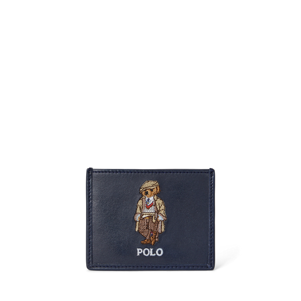 Ralph Lauren Polo Bear Leather Card Case In Blue