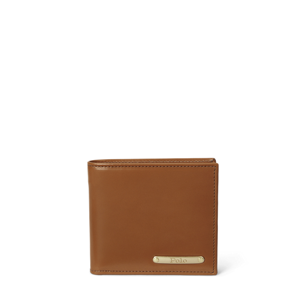 Ralph Lauren Metal-plaque Calfskin Billfold Wallet In Brown