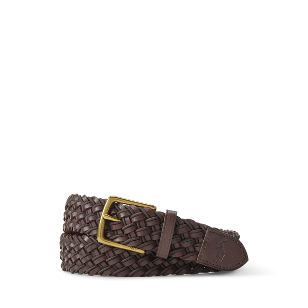 Ralph Lauren Leather & Braided Cord Woven Belt In Brown
