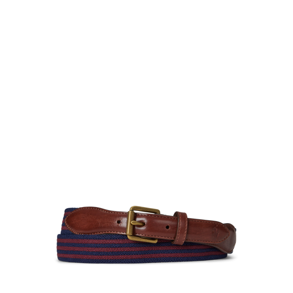 Ralph Lauren Leather-trim Striped Belt In Brown