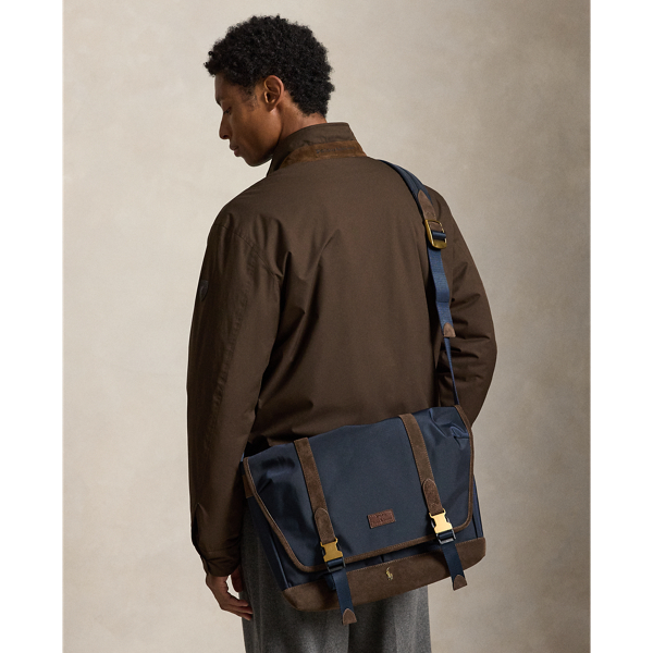 Suede-Trim Messenger Bag