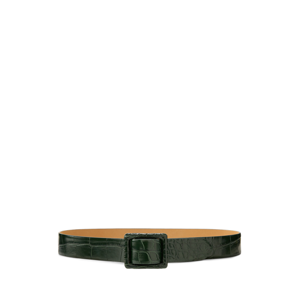 Ralph Lauren Trench-buckle Alligator Belt In Black