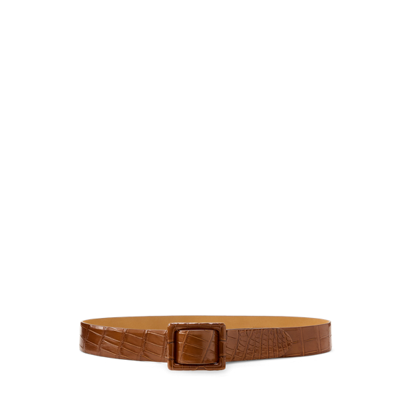 Ralph Lauren Trench-buckle Alligator Belt In Brown