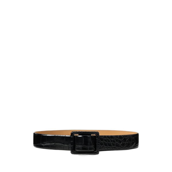 Ralph Lauren Trench-buckle Alligator Belt In Black