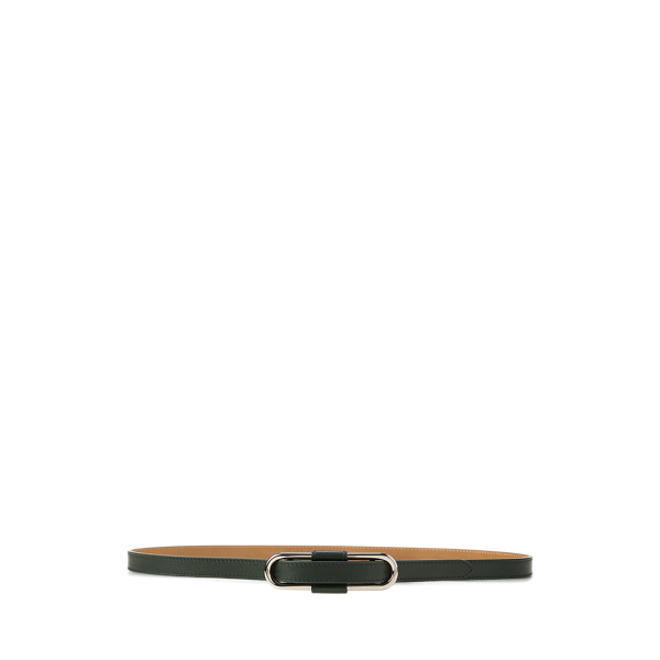 Ralph Lauren Oval-buckle Calfskin Skinny Belt In Black