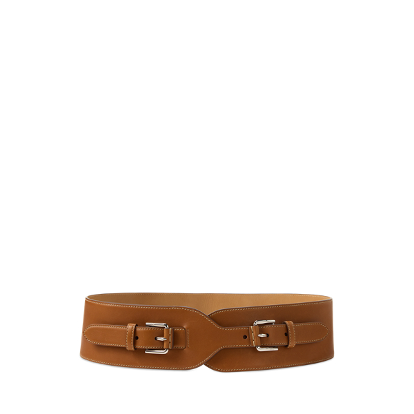 Ralph Lauren Double-buckle Calfskin Wide Waist Belt In Gold