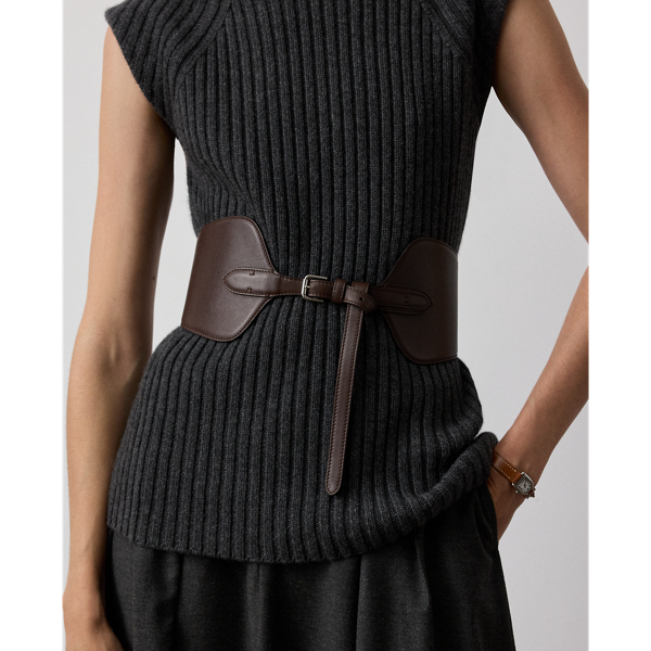 Ralph Lauren Calfskin Wide Corset Belt In Brown