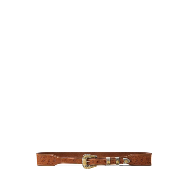 Ralph Lauren Tooled Vachetta Leather Belt In Brown