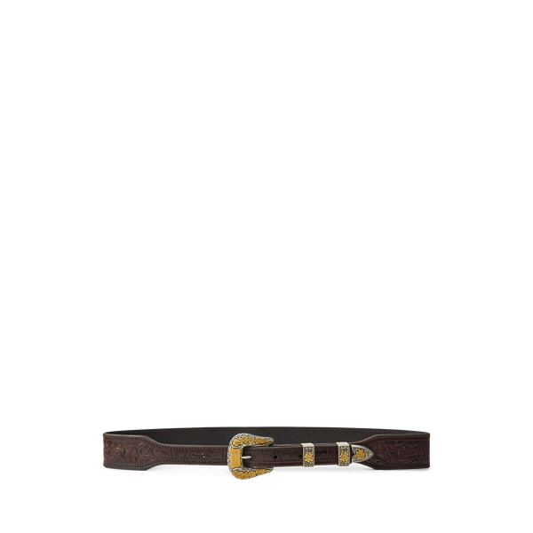 Ralph Lauren Tooled Vachetta Leather Belt In Brown