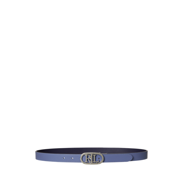 Ceinture fine réversible logo ovale cuir - Lauren - Modalova