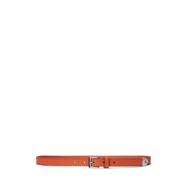 Shop Laurèn Pebbled Leather Skinny Belt In Orange