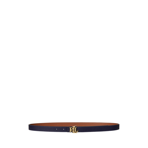 Ceinture fine réversible à logo en cuir - Lauren - Modalova