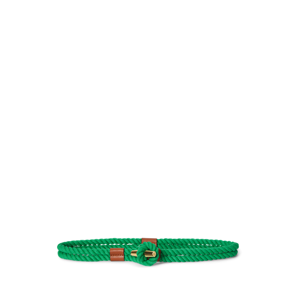 Ralph Lauren Leather-trim Rope Toggle Skinny Belt In Green