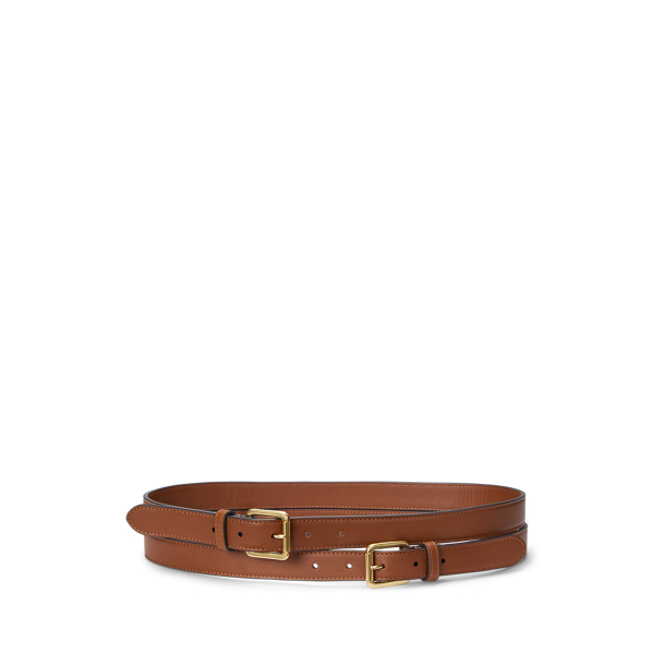 Shop Laurèn Leather Double-buckle Stacked Wide Belt In Tan