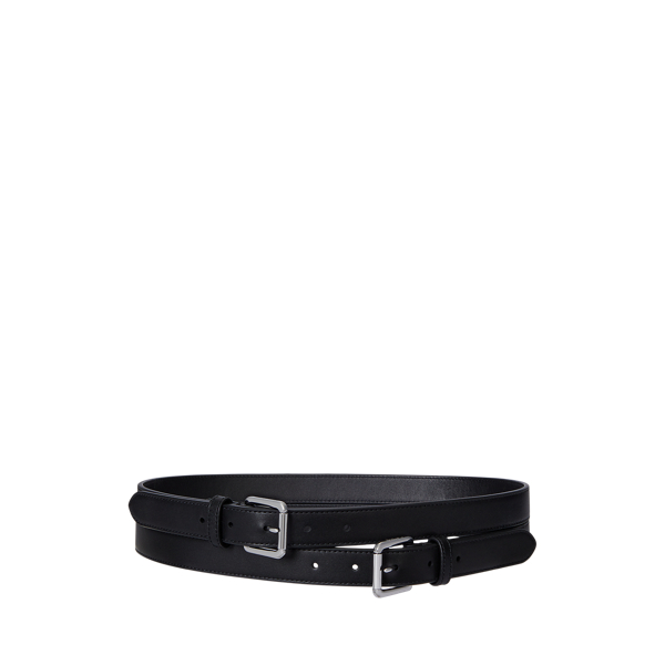 Ralph Lauren Leather Double-buckle Stacked Wide Belt In Black/palladium