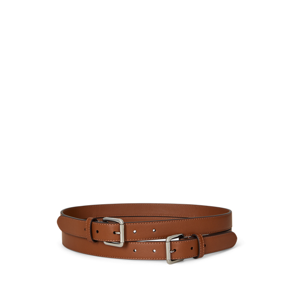 Ralph Lauren Leather Double-buckle Stacked Wide Belt In Brown