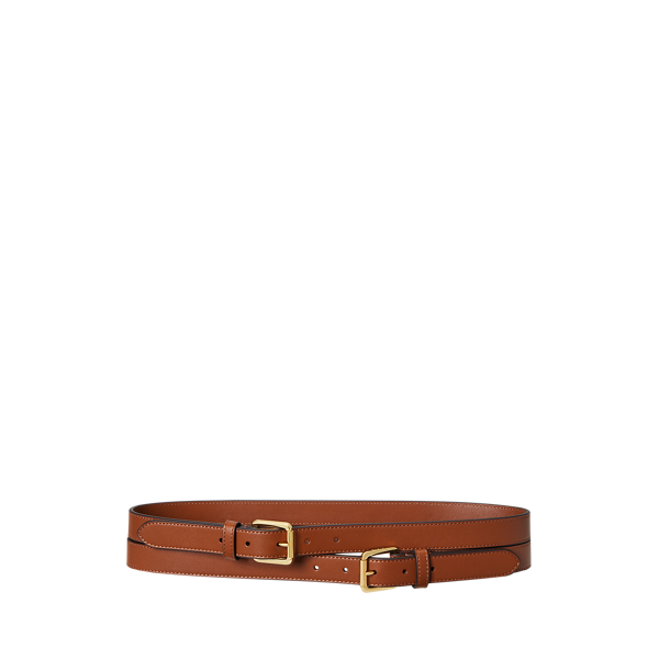 Ralph Lauren Leather Double-buckle Stacked Wide Belt In Brown