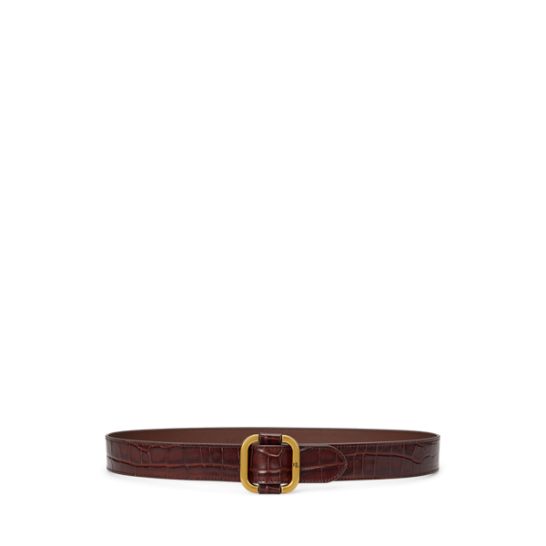 Ralph Lauren Leather Slide-buckle Croc-embossed Belt In Dark Mahogany