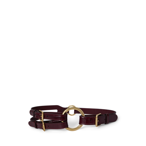 Ralph Lauren Tri-strap O-ring Crocodile-embossed Belt In Brown