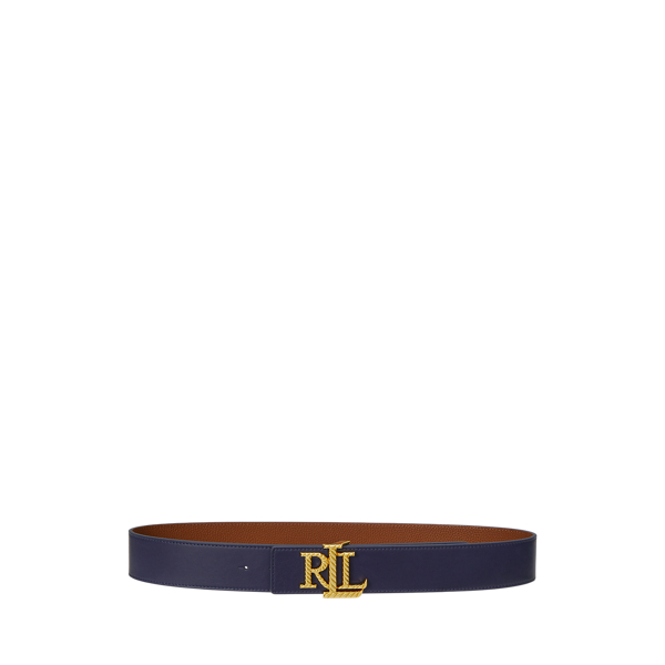 Ceinture réversible large à logo en cuir - Lauren - Modalova