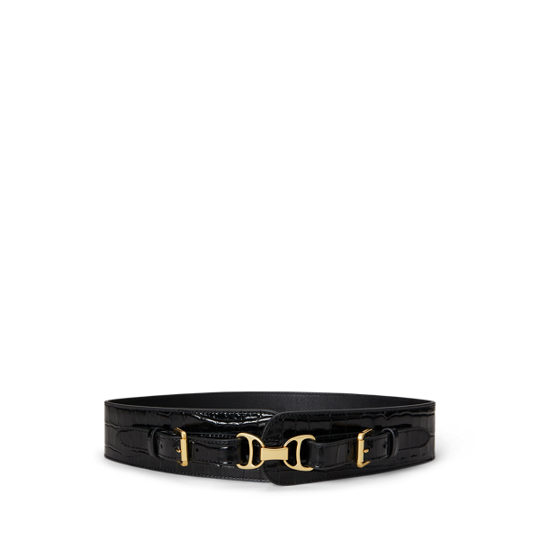 Ralph Lauren Equestrian Croc-embossed Wide Belt In Black