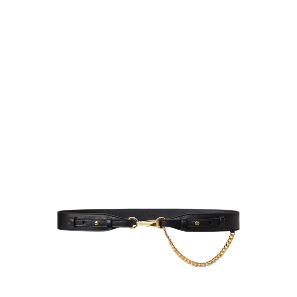 Ralph Lauren Chain-trim Leather Dog-clip Belt In Black