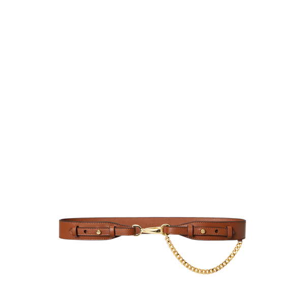 Ralph Lauren Chain-trim Leather Dog-clip Belt In Brown