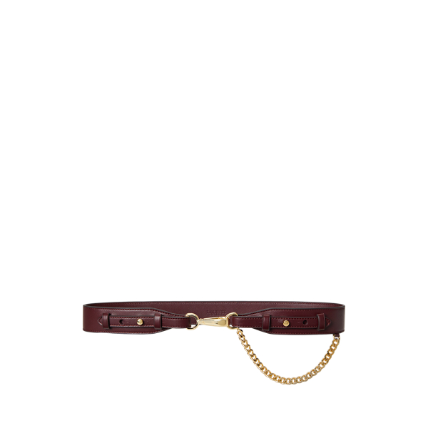 Ralph Lauren Chain-trim Leather Dog-clip Belt In Brown