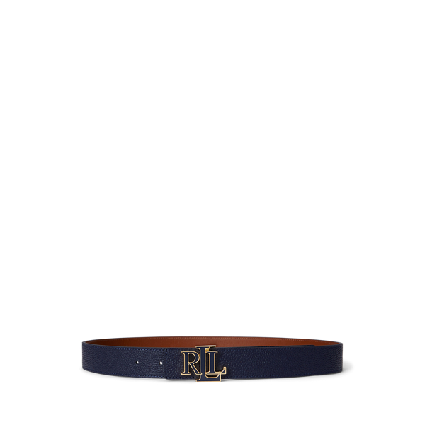 Ralph Lauren Logo Reversible Pebbled Leather Belt In Blue