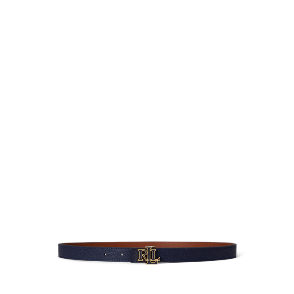 Ralph Lauren Logo Reversible Leather Skinny Belt In Blue