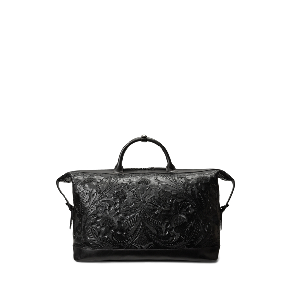 Double Rl Ralph Lauren Hand-tooled Leather Weekender Bag In Black