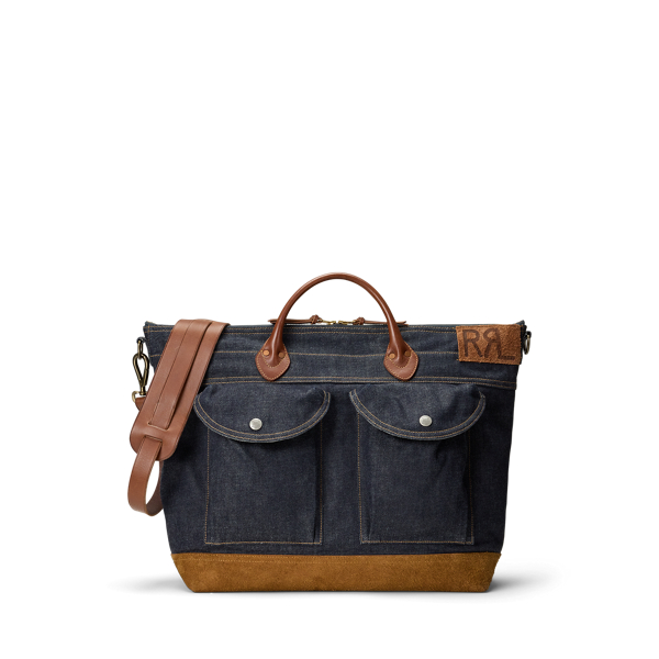 Leather-Trim Indigo Denim Tote