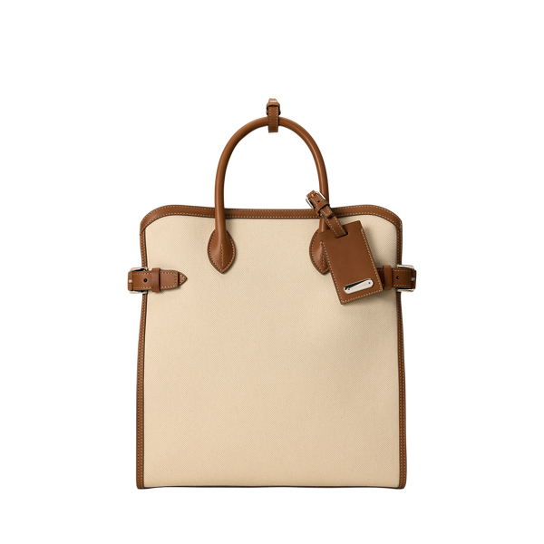 Ralph Lauren Bedford Calfskin-trim Canvas Tote In Sand/rl Gold