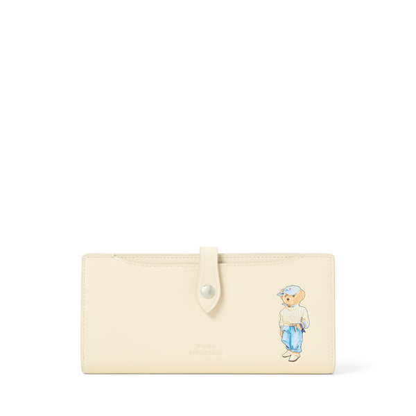 Polo Ralph Lauren Polo Bear Leather Snap Wallet In Ivory