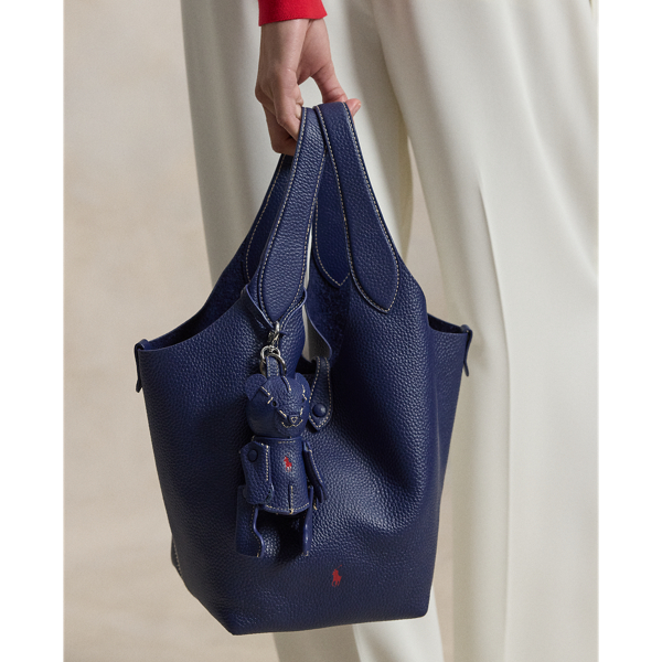 Ralph Lauren Polo Bear Leather Bag Charm In Ink In Black