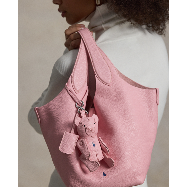 Ralph Lauren Polo Bear Leather Bag Charm In Cotton Candy In Pink