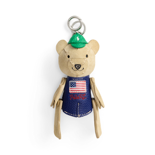 Ralph Lauren Flag Polo Bear Suede-leather Bag Charm In Cashew In Multi
