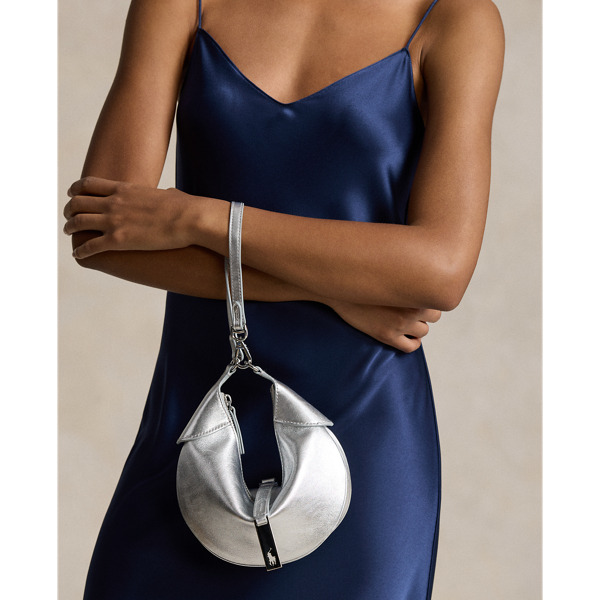 Shop Ralph Lauren Polo Id Metallic Mini Shoulder Bag In Silver
