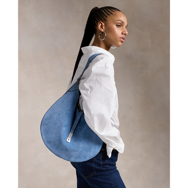 Polo Ralph Lauren Polo Id Suede Large Shoulder Bag In Bluebell