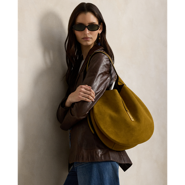 Ralph Lauren Polo Id Suede Large Shoulder Bag In Green