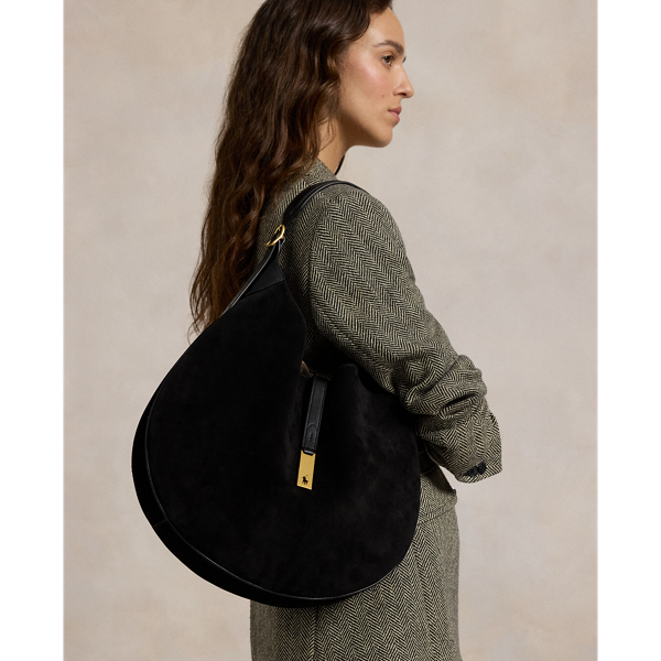 Polo Ralph Lauren Polo Id Suede Large Shoulder Bag In Black/c L