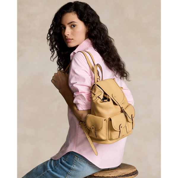 Shop Ralph Lauren Leather Bellport Backpack In Cashmere