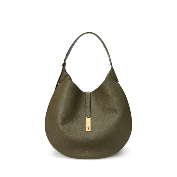 Polo Ralph Lauren Polo Id Leather Large Shoulder Bag In Hunting Olive